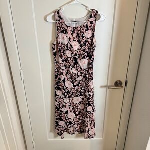 Banana Republic Floral Wrap Dress Navy Pink White Sleeveless Midi Size 2